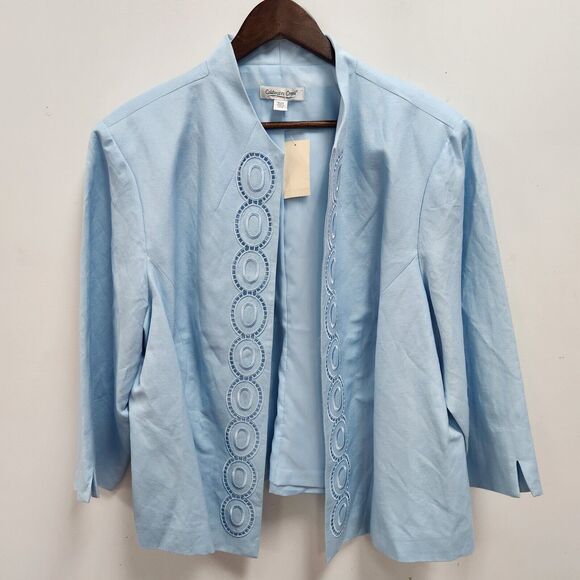 Coldwater Creek Womens Plus Linen Blend Blazer Size 22W Blue Embroidered Career - Picture 1 of 12
